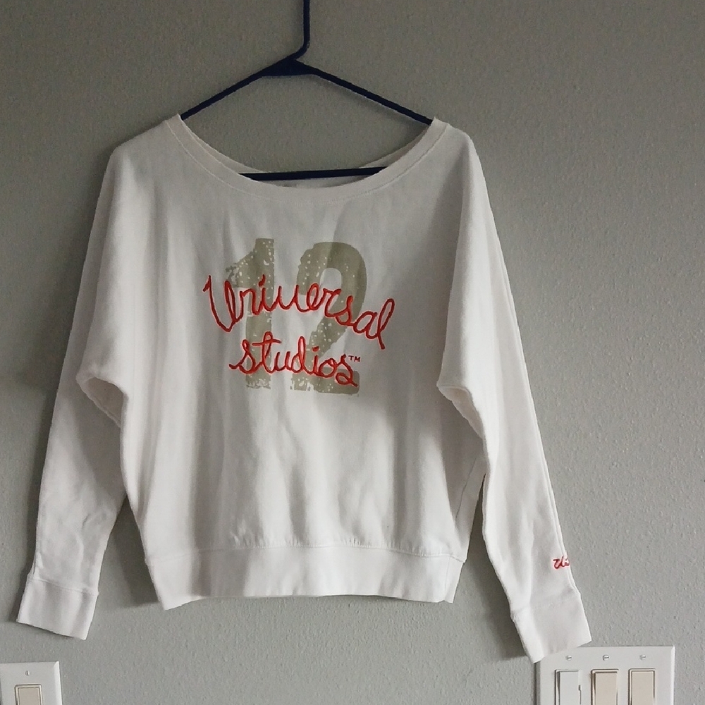 Universal Studios White and Black Graphic Sweatshirt Medium Crop Sweater